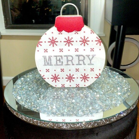 Eccolo wooden red white glitter merry Christmas Xmas ornament ho holiday decor - Picture 3 of 12